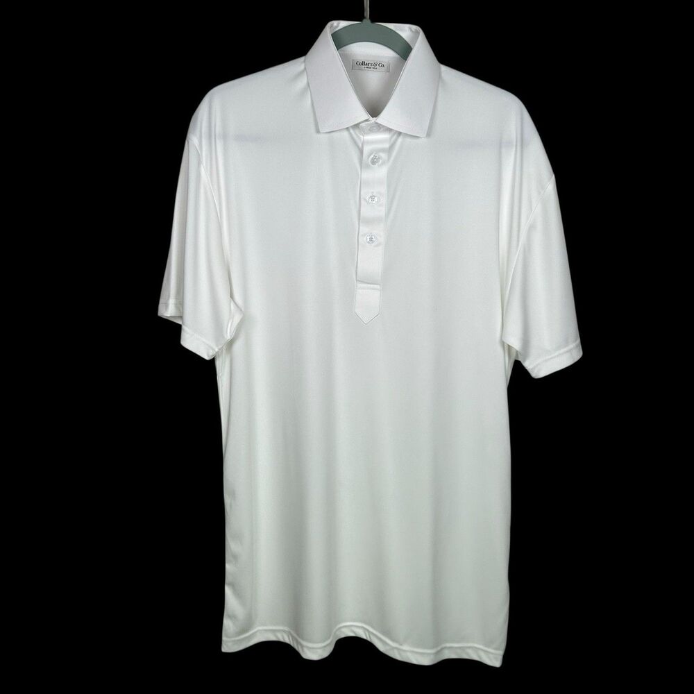 Collars & Co Polo Shirt Mens Large Tall White Dress Collar Office Preppy Stretch